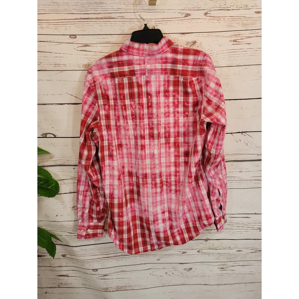 Banana Republic Shirt Slim Fit Plaid Tie Dye Distressed Grunge Red Mens Large L